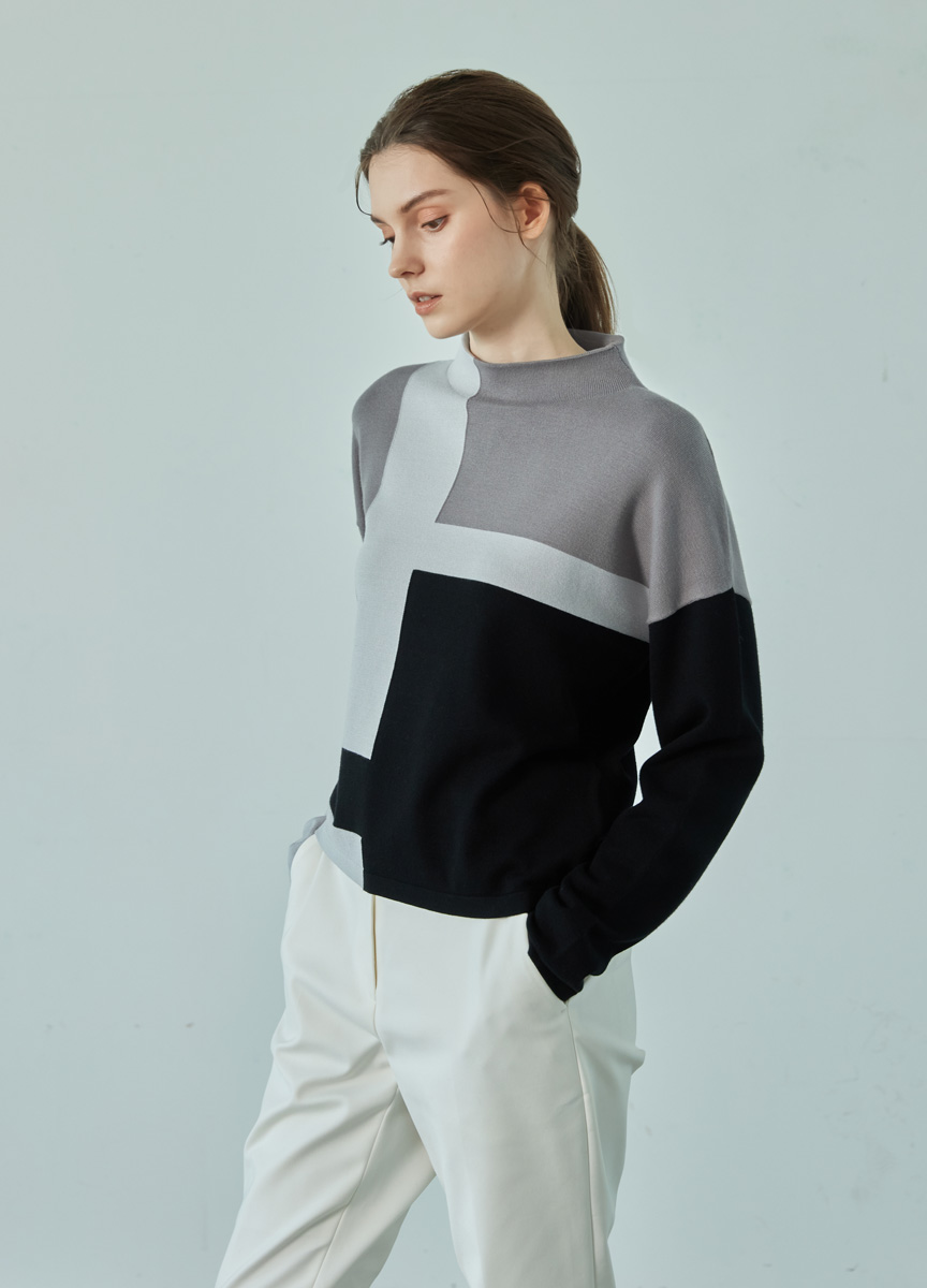 極簡風格高領針織上衣